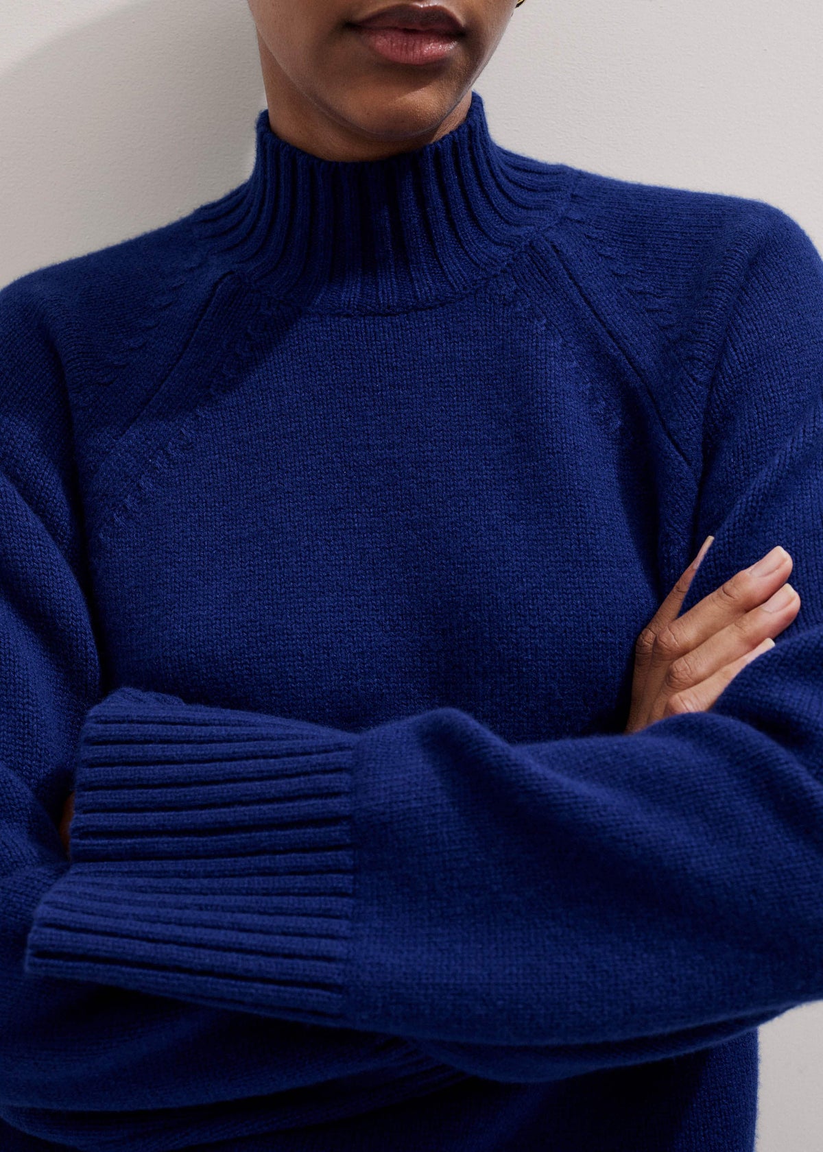Blue High Neck Relaxed Raglan Sweater | ME+EM Clothing