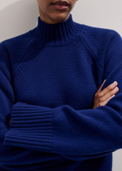 Blue High Neck Relaxed Raglan Sweater | ME+EM Clothing
