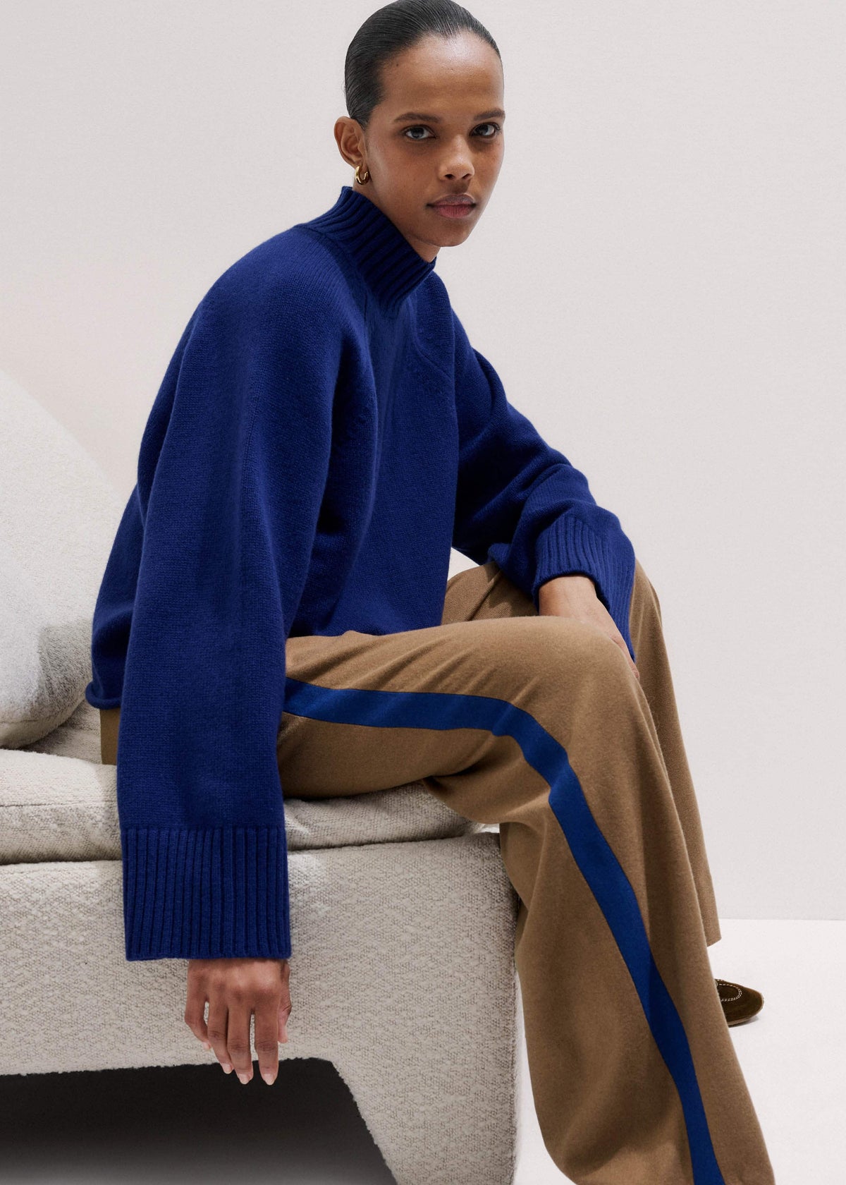 Blue High Neck Relaxed Raglan Sweater | ME+EM Clothing