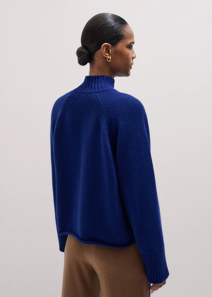Blue High Neck Relaxed Raglan Sweater | ME+EM Clothing
