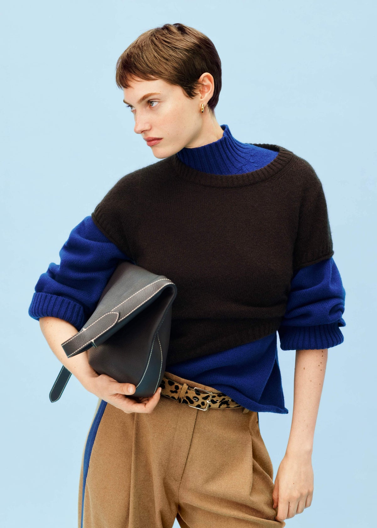 Blue High Neck Relaxed Raglan Sweater | ME+EM Clothing