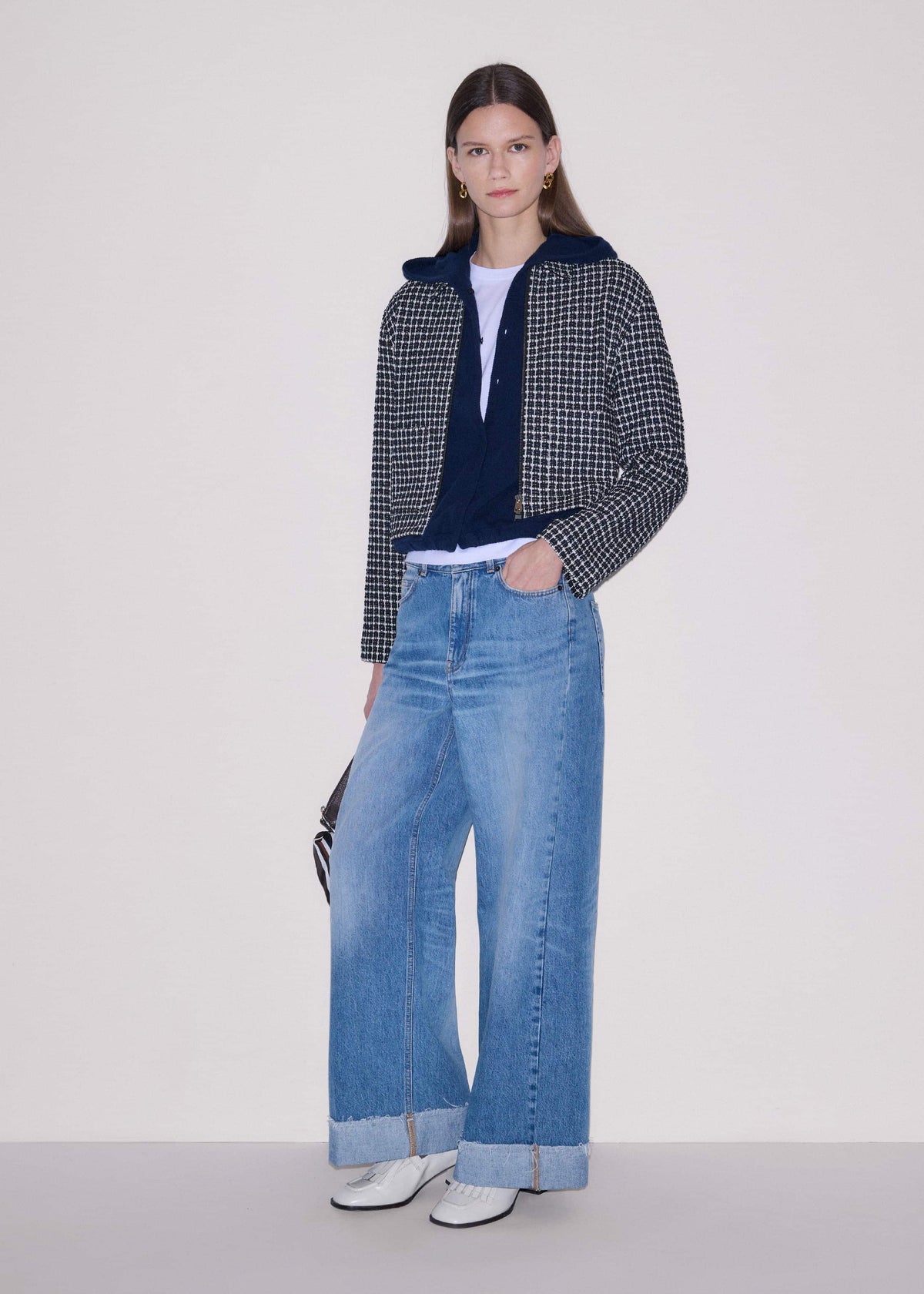 Dark Navy Cashmere Drop Shoulder Box Crop Hoodie | ME+EM Clothing