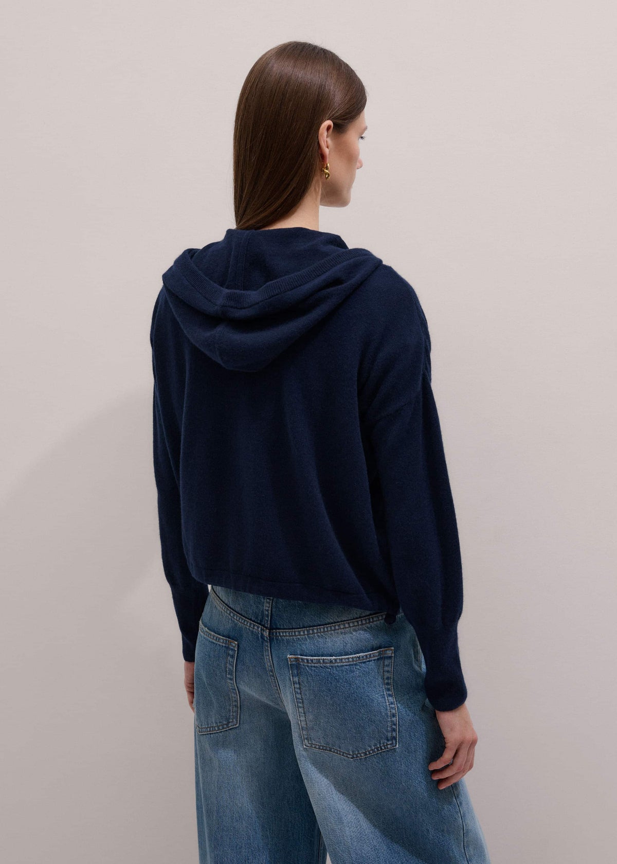 Dark Navy Cashmere Drop Shoulder Box Crop Hoodie | ME+EM Clothing