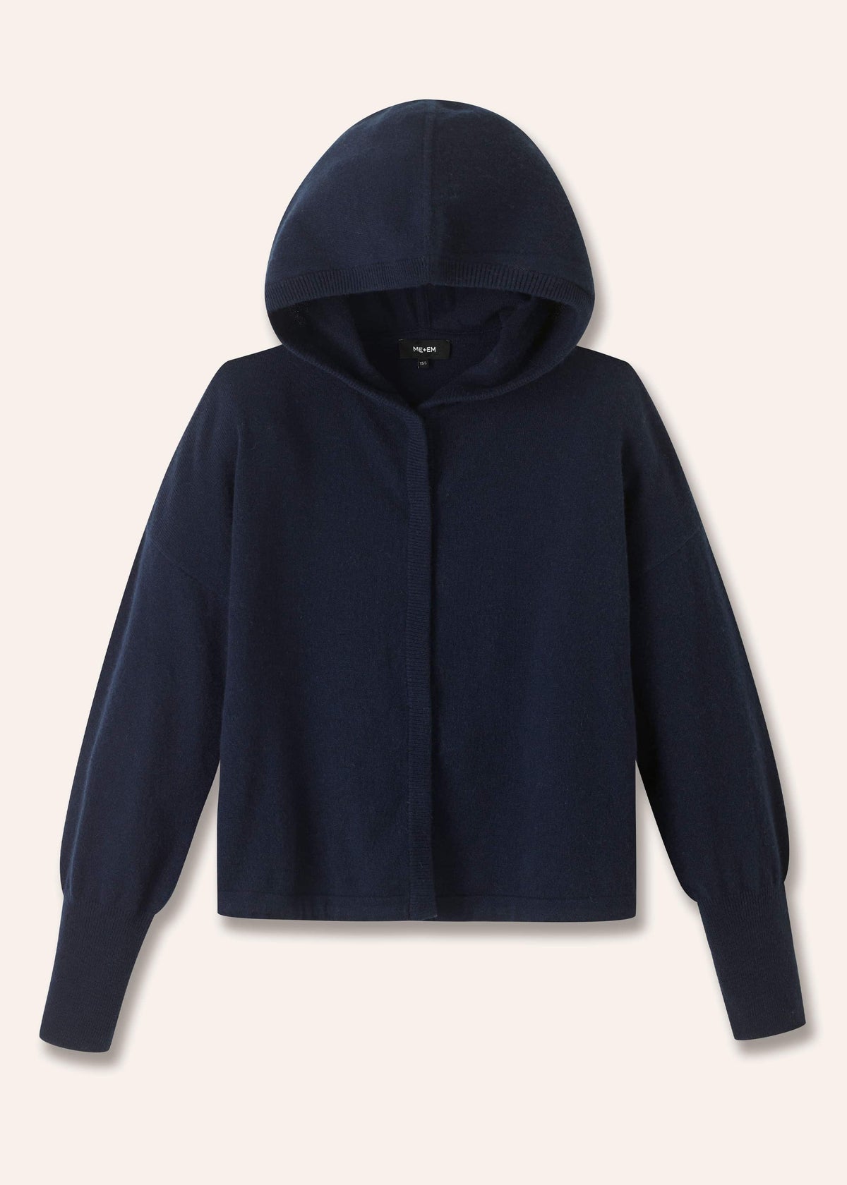 Dark Navy Cashmere Drop Shoulder Box Crop Hoodie | ME+EM Clothing