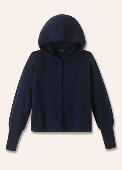 Dark Navy Cashmere Drop Shoulder Box Crop Hoodie | ME+EM Clothing