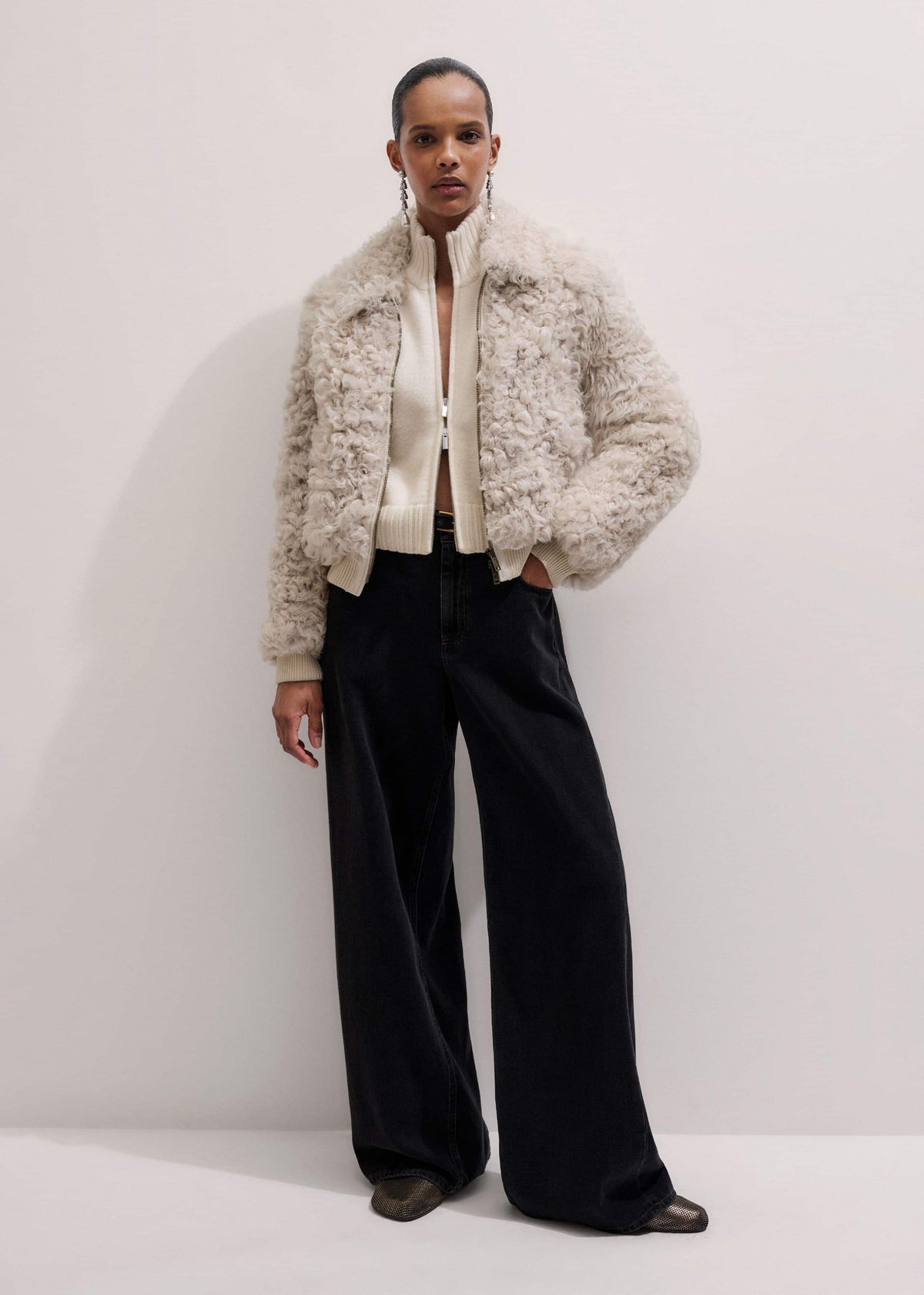 Cream Two-Way Zip Jacket | ME+EM Clothing