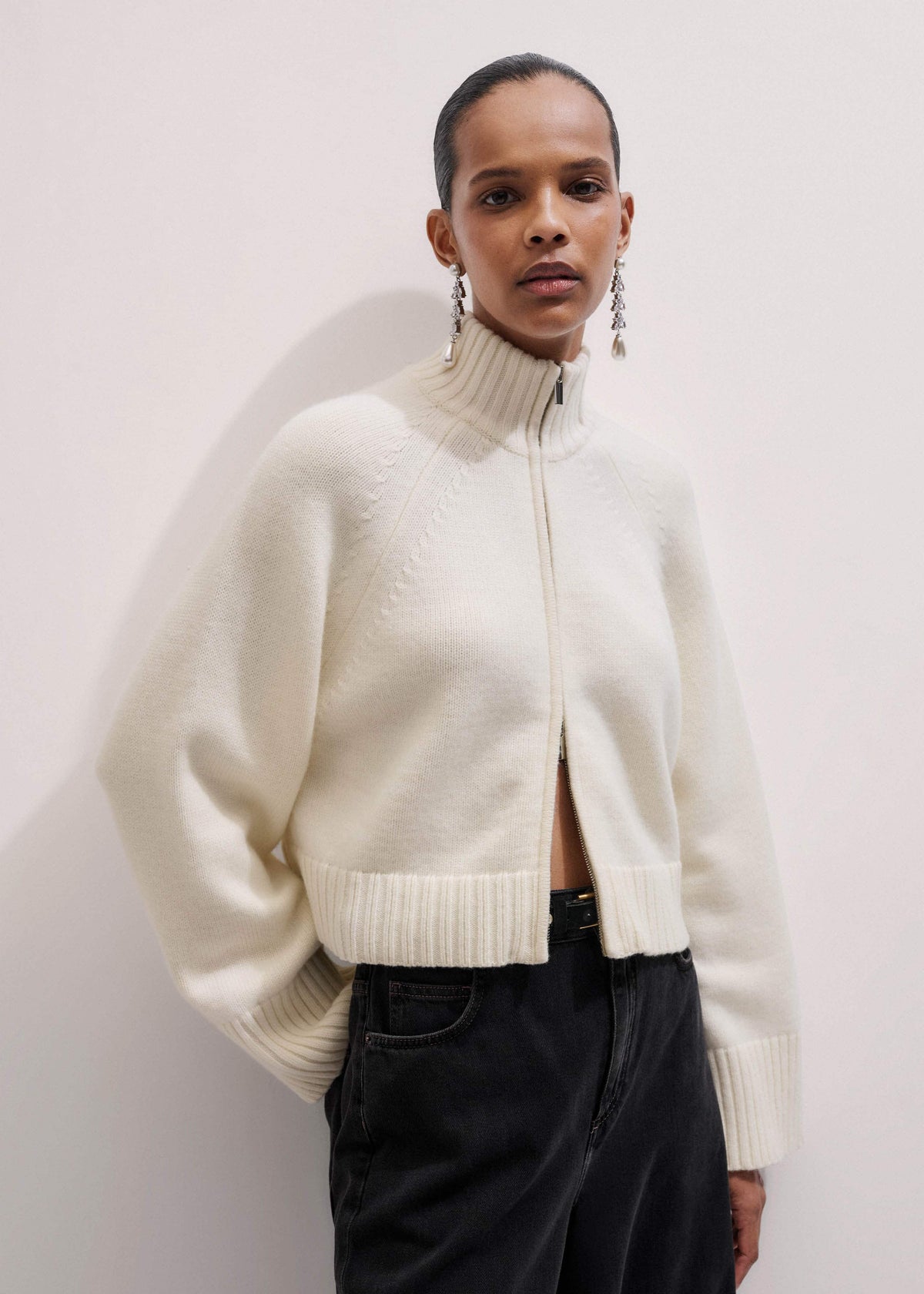 Cream Two-Way Zip Jacket | ME+EM Clothing