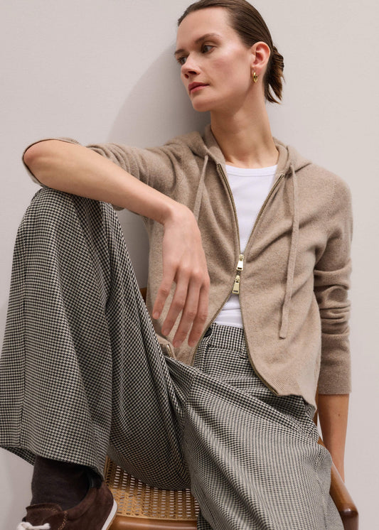 Light Brown Cashmere Two-Way Zip Straight Hoodie | ME+EM Clothing
