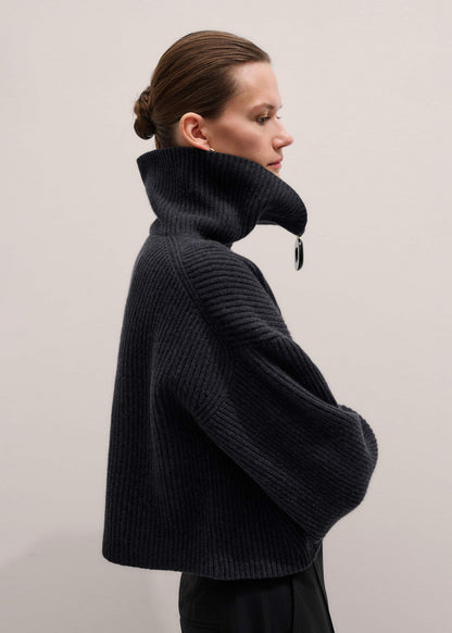 Grey Relaxed Fly Neck Zip Jumper | ME+EM Clothing