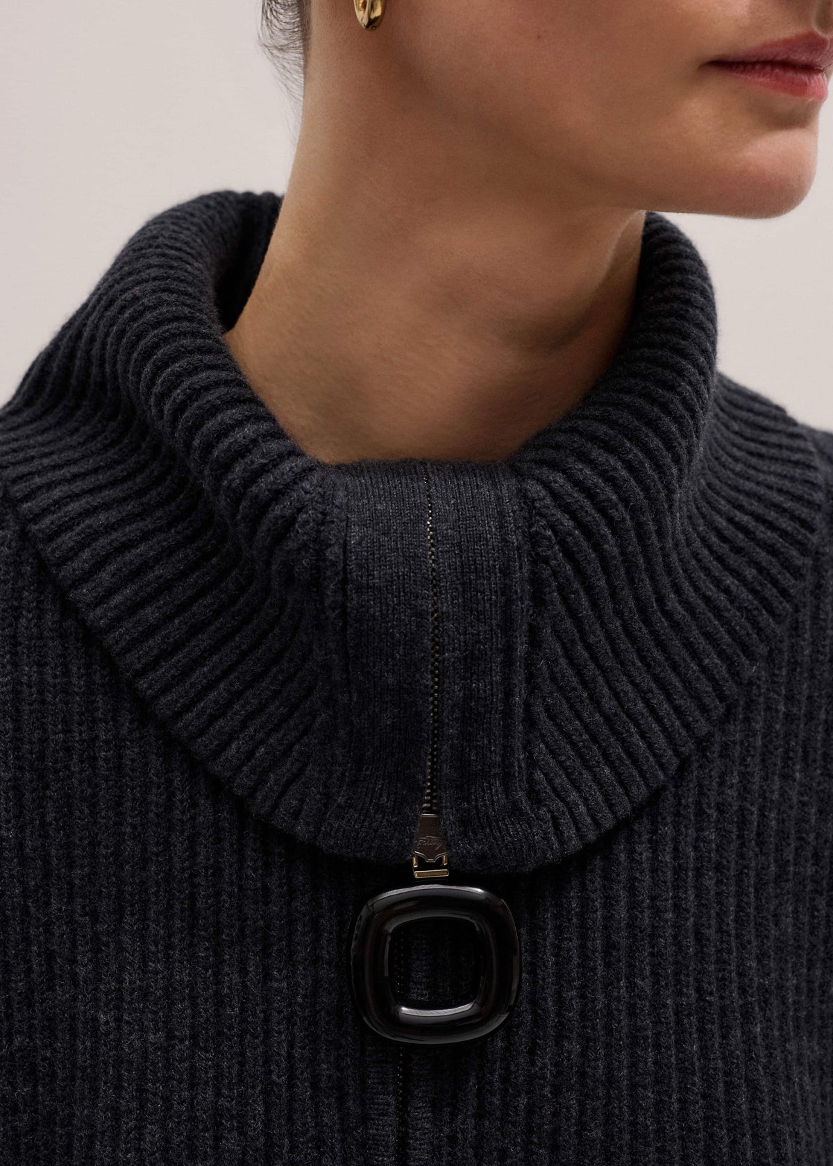 Grey Relaxed Fly Neck Zip Jumper | ME+EM Clothing