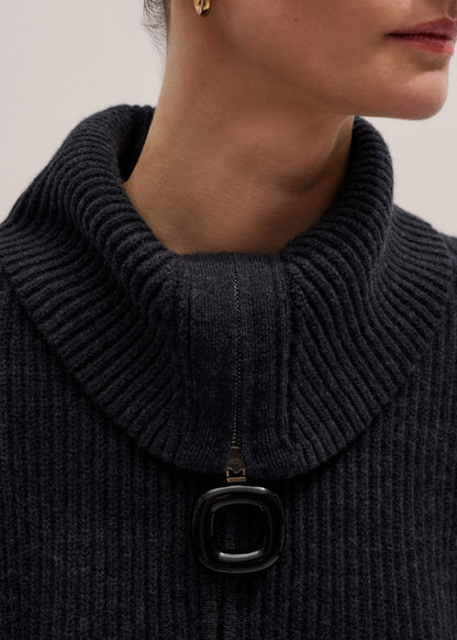 Grey Relaxed Fly Neck Zip Jumper | ME+EM Clothing