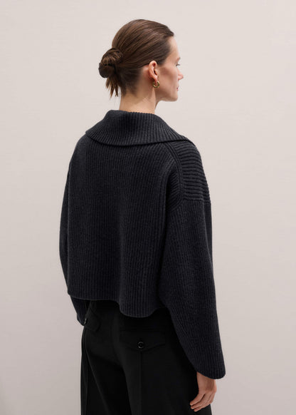 Grey Relaxed Fly Neck Zip Jumper | ME+EM Clothing