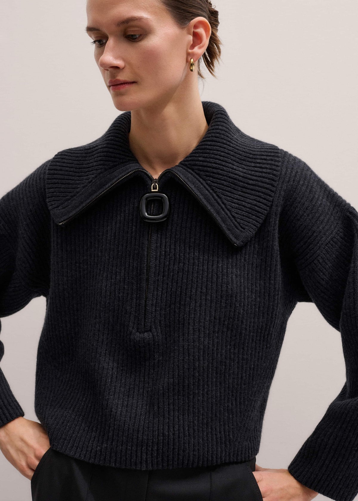 Grey Relaxed Fly Neck Zip Jumper | ME+EM Clothing