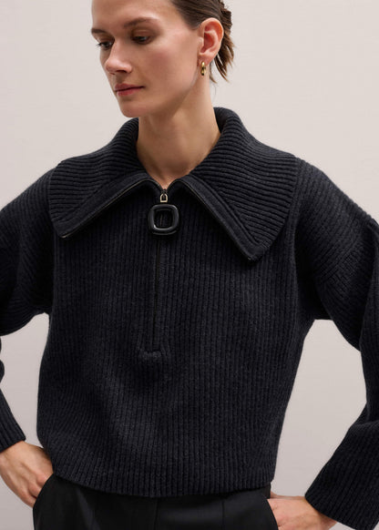 Grey Relaxed Fly Neck Zip Jumper | ME+EM Clothing