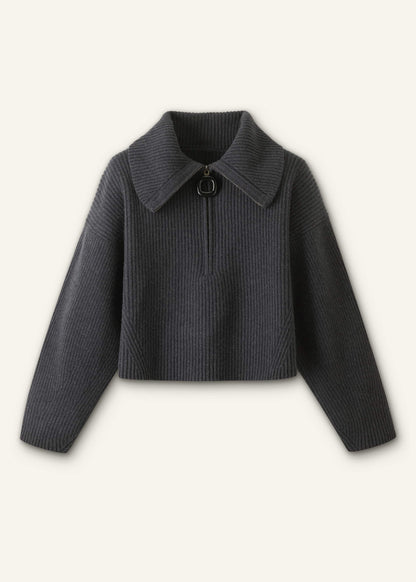 Grey Relaxed Fly Neck Zip Jumper | ME+EM Clothing