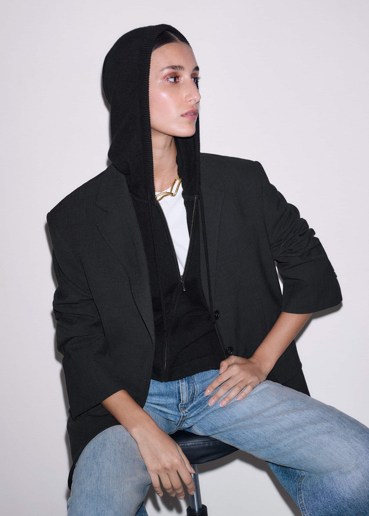 Black Cashmere Sleeveless Relaxed Zip Hoodie | ME+EM Clothing