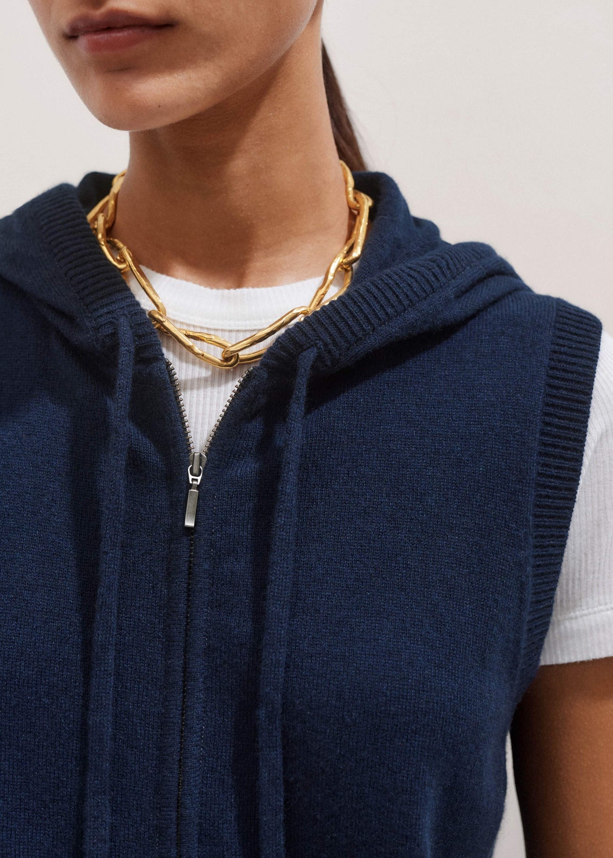Navy Icon Cashmere Sleeveless Blazer Hoodie | Knitwear | ME+EM Clothing