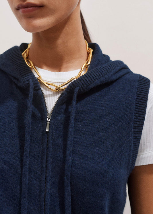 Navy Icon Cashmere Sleeveless Blazer Hoodie | Knitwear | ME+EM Clothing