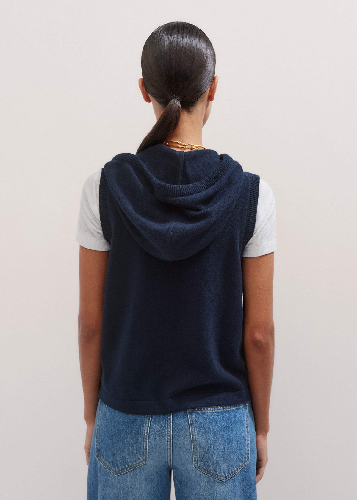 Navy Icon Cashmere Sleeveless Blazer Hoodie | Knitwear | ME+EM Clothing