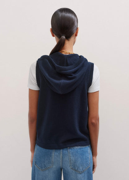 Navy Icon Cashmere Sleeveless Blazer Hoodie | Knitwear | ME+EM Clothing