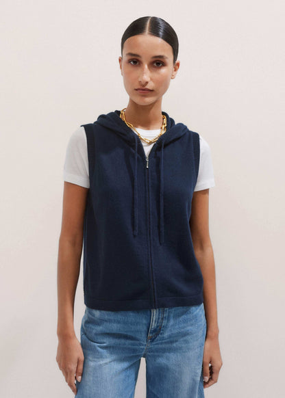 Navy Icon Cashmere Sleeveless Blazer Hoodie | Knitwear | ME+EM Clothing