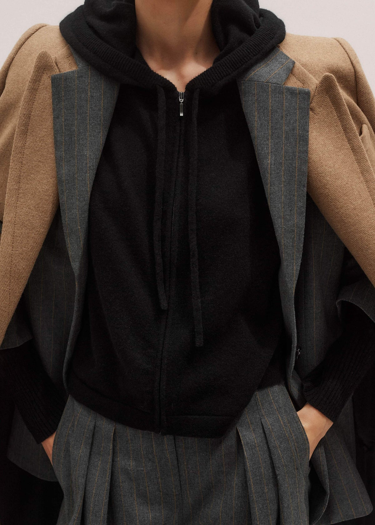 Black Cashmere Relaxed Fit Box Zip Hoodie | ME+EM Clothing