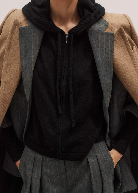 Black Cashmere Relaxed Fit Box Zip Hoodie | ME+EM Clothing