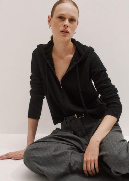 Black Cashmere Relaxed Fit Box Zip Hoodie | ME+EM Clothing