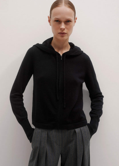 Black Cashmere Relaxed Fit Box Zip Hoodie | ME+EM Clothing