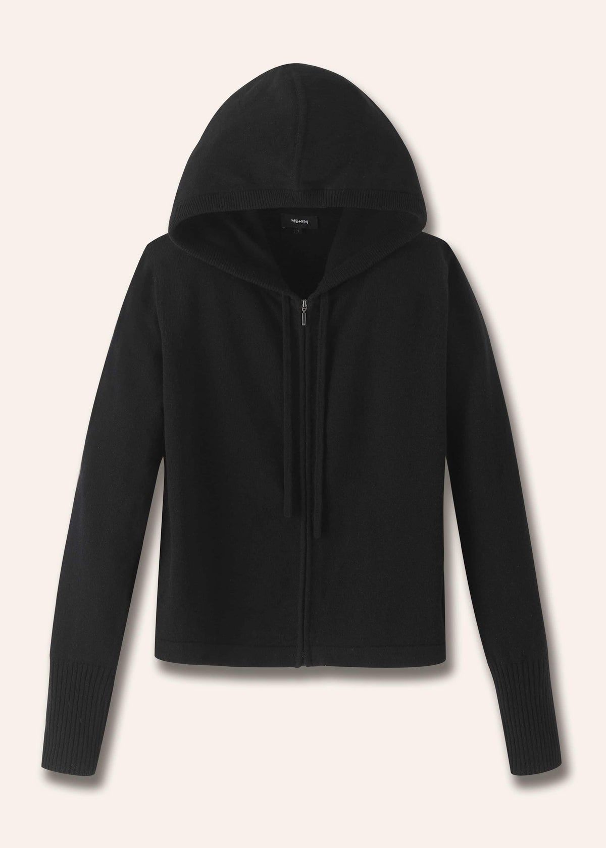 Black Cashmere Relaxed Fit Box Zip Hoodie | ME+EM Clothing