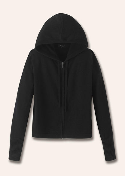 Black Cashmere Relaxed Fit Box Zip Hoodie | ME+EM Clothing