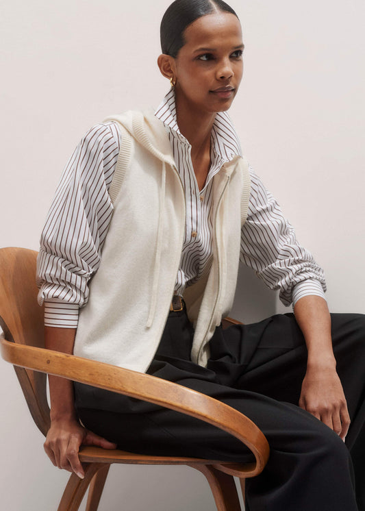 Cream Icon Cashmere Sleeveless Blazer Hoody | ME+EM Clothing