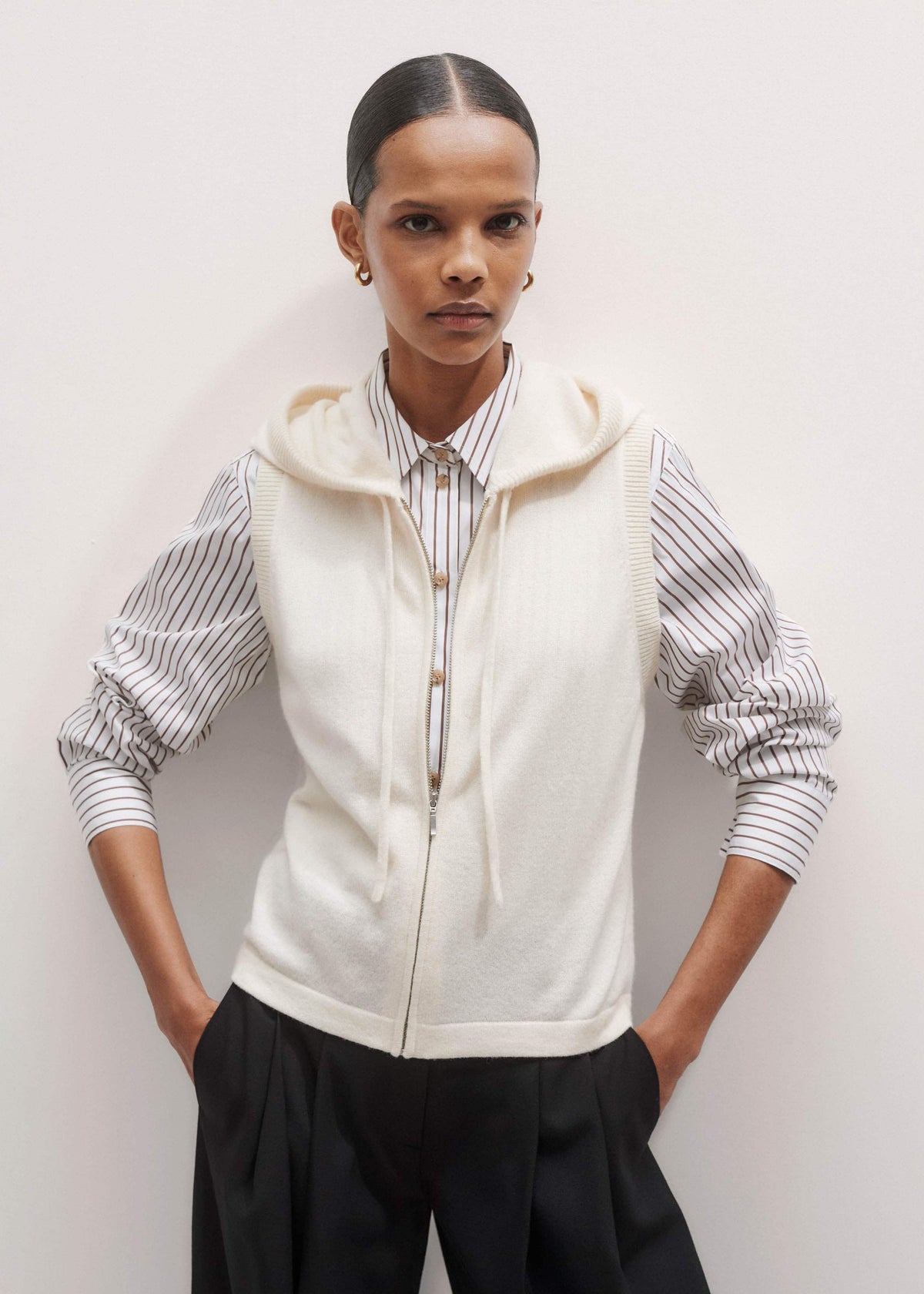 Cream Icon Cashmere Sleeveless Blazer Hoody | ME+EM Clothing