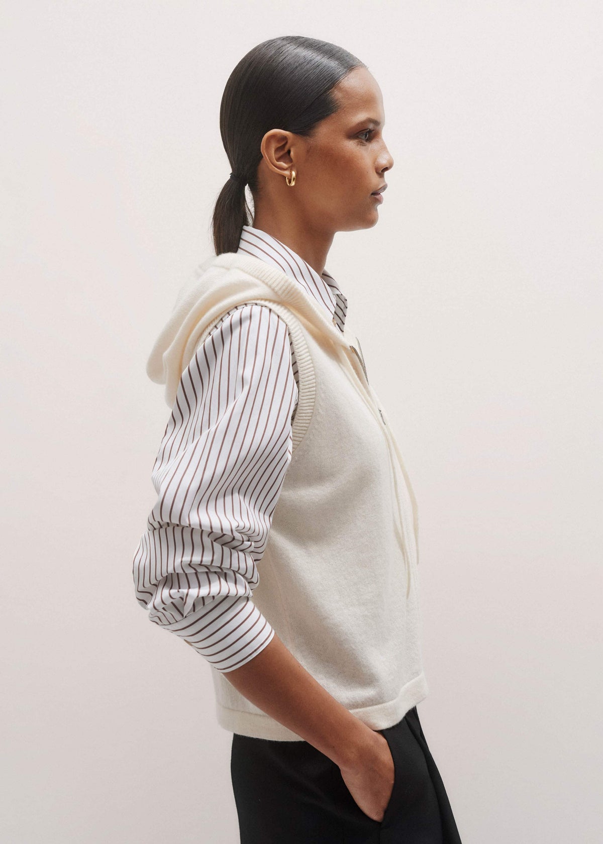 Cream Icon Cashmere Sleeveless Blazer Hoody | ME+EM Clothing