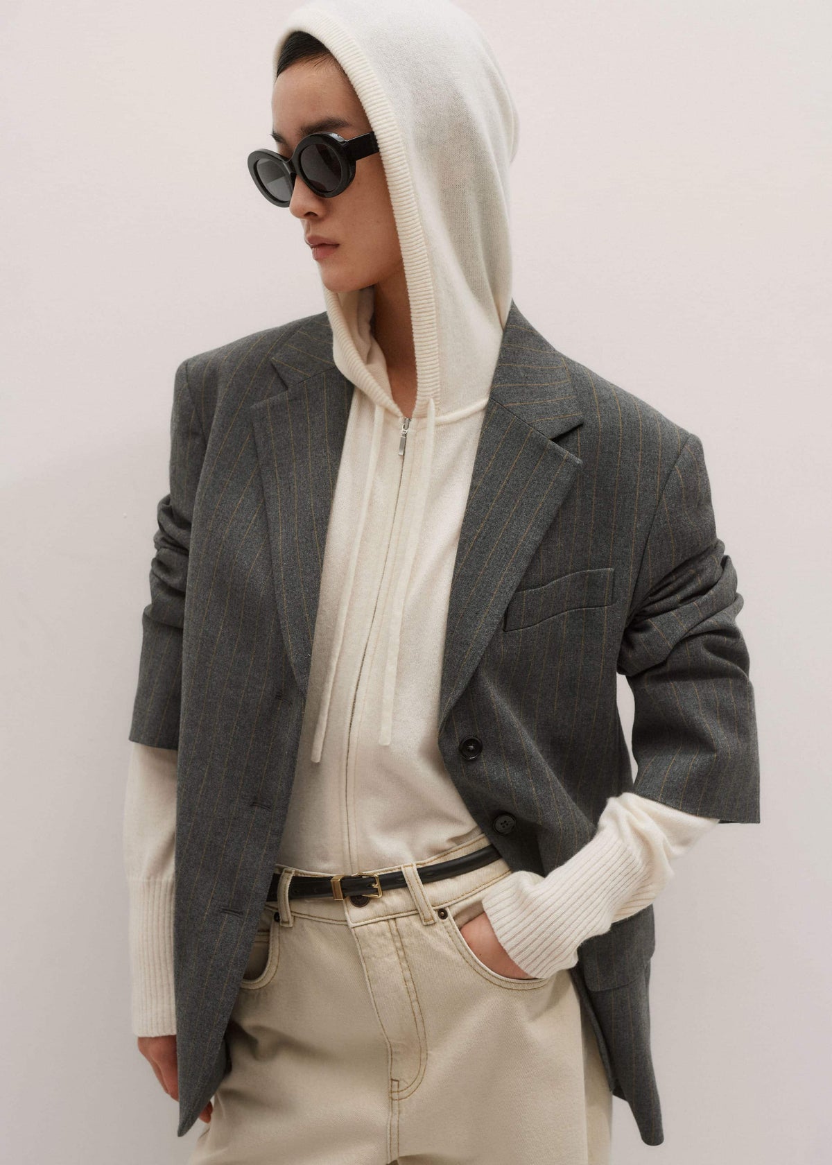 Cream Cashmere Relaxed Fit Box Zip Hoody | ME+EM Clothing