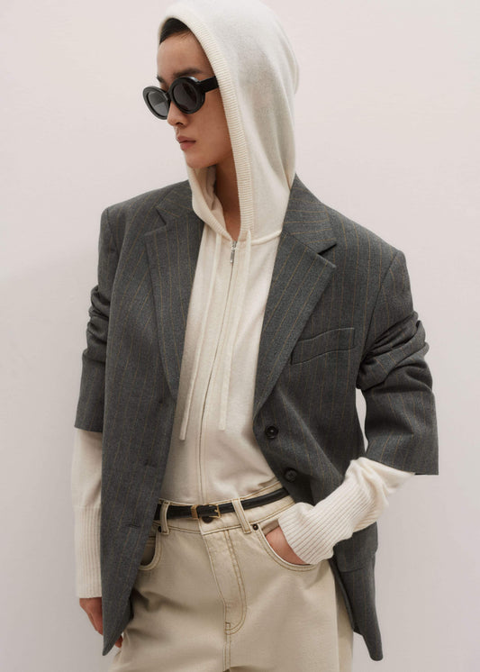 Cream Cashmere Relaxed Fit Box Zip Hoody | ME+EM Clothing