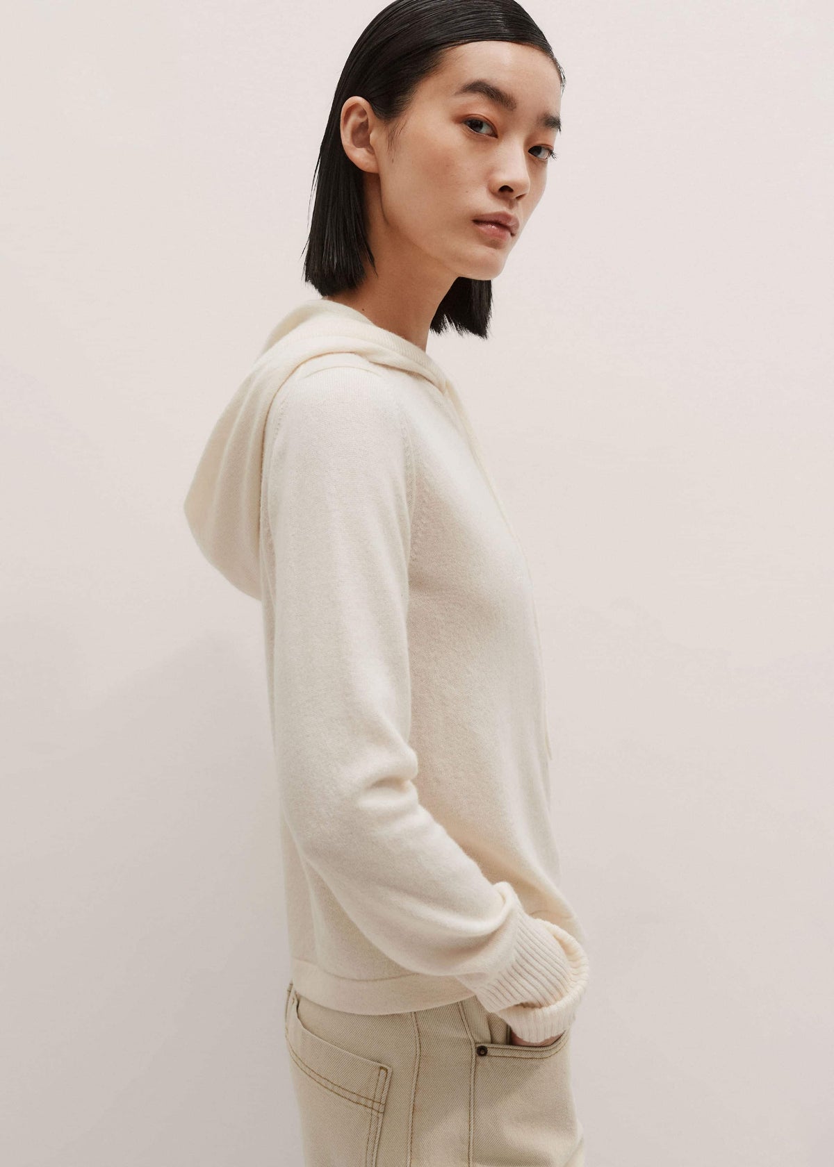 Cream Cashmere Relaxed Fit Box Zip Hoody | ME+EM Clothing
