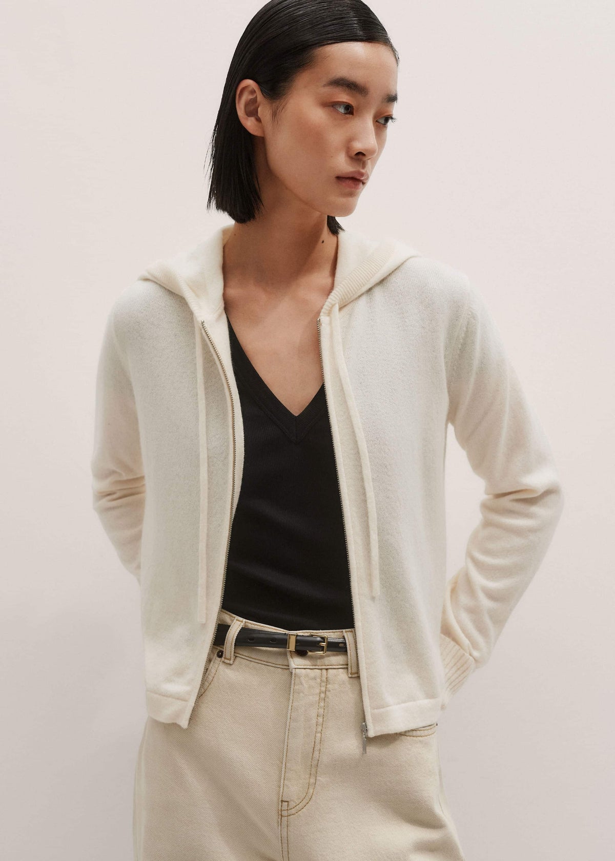 Cream Cashmere Relaxed Fit Box Zip Hoody | ME+EM Clothing
