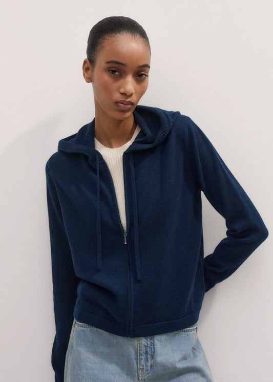 Navy Cashmere Relaxed Fit Box Zip Hoodie | ME+EM Clothing