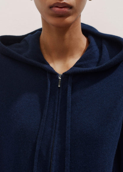 Navy Cashmere Relaxed Fit Box Zip Hoodie | ME+EM Clothing