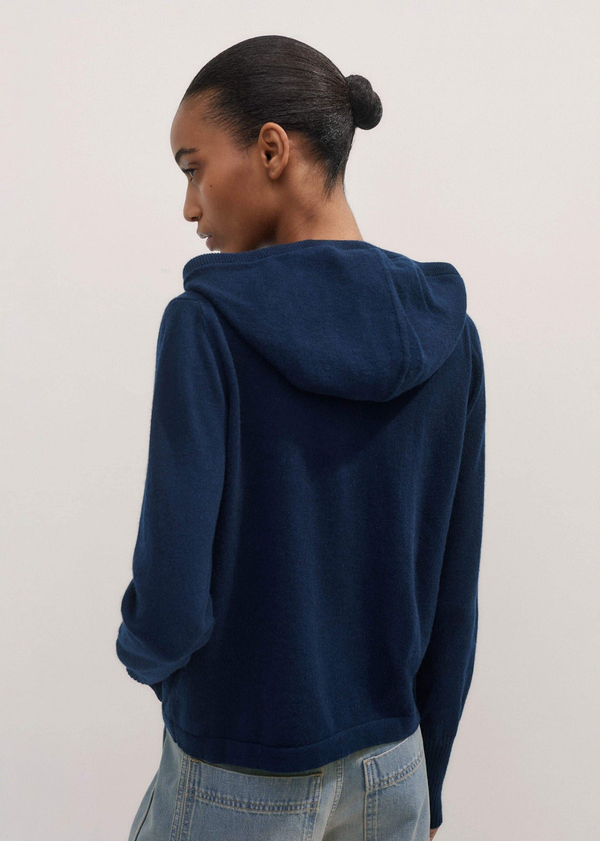Navy Cashmere Relaxed Fit Box Zip Hoodie | ME+EM Clothing