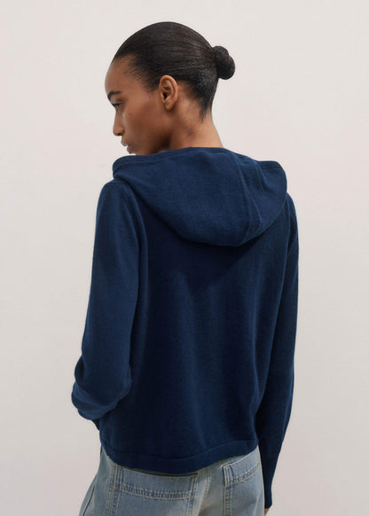 Navy Cashmere Relaxed Fit Box Zip Hoodie | ME+EM Clothing