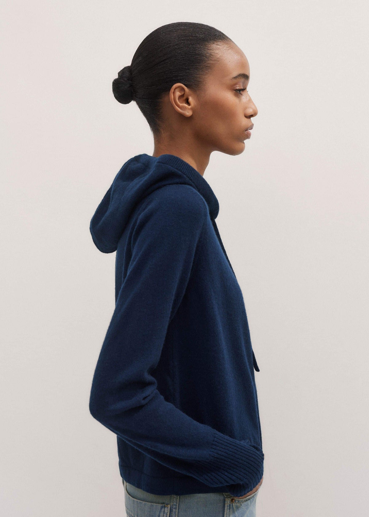 Navy Cashmere Relaxed Fit Box Zip Hoodie | ME+EM Clothing