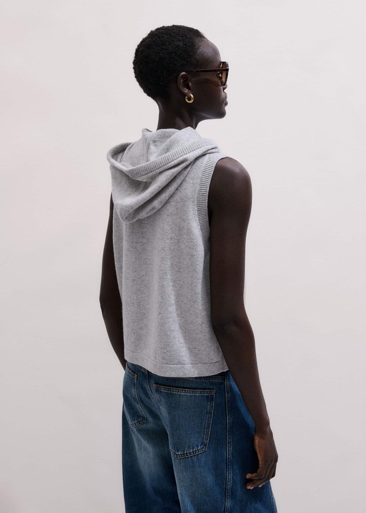 Gray Cashmere Sleeveless Relaxed Zip Hoodie | ME+EM Clothing