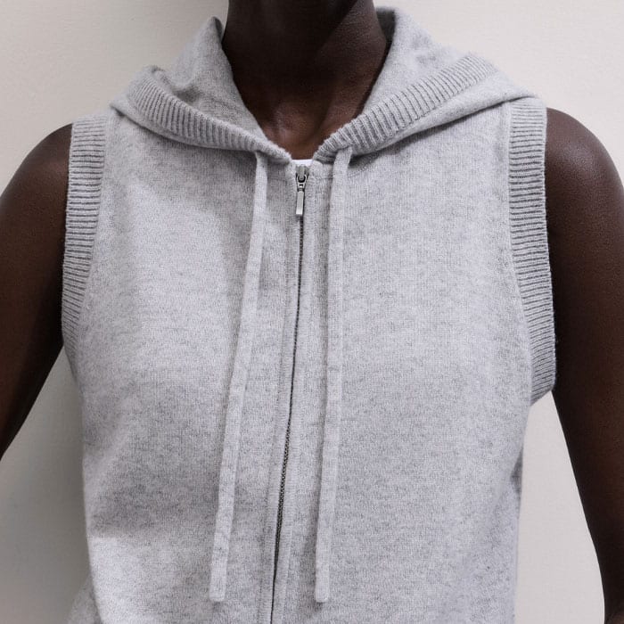 Gray Cashmere Sleeveless Relaxed Zip Hoodie | ME+EM Clothing