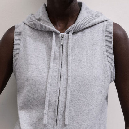 Gray Cashmere Sleeveless Relaxed Zip Hoodie | ME+EM Clothing