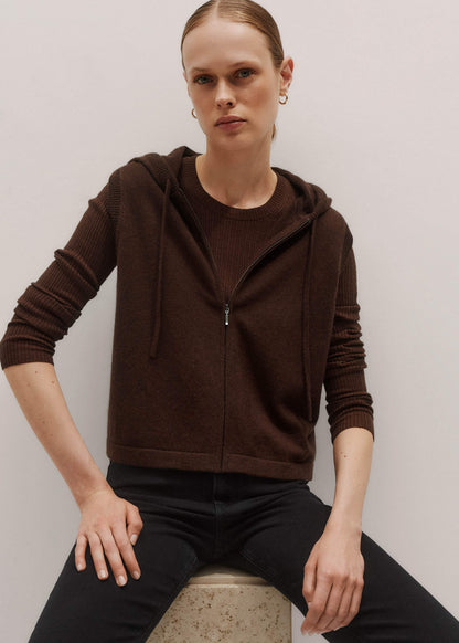 Brown Cashmere Sleeveless Relaxed Zip Hoodie | ME+EM Clothing