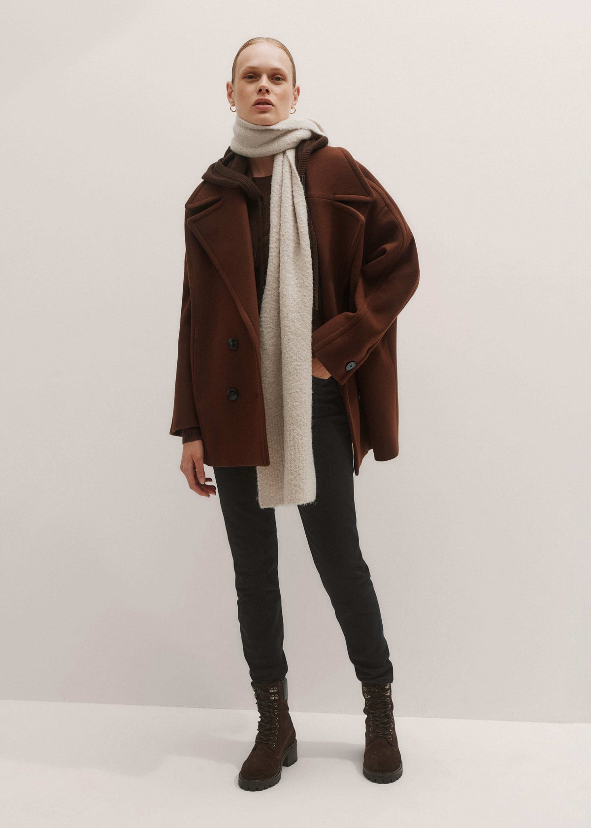 Brown Cashmere Sleeveless Relaxed Zip Hoodie | ME+EM Clothing
