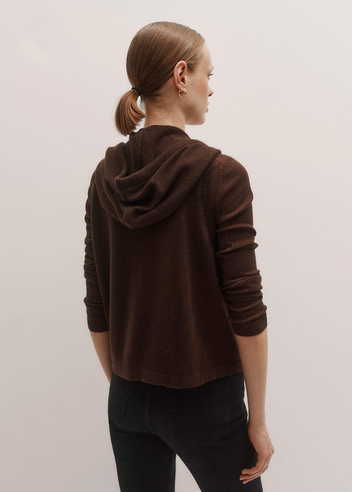 Brown Cashmere Sleeveless Relaxed Zip Hoodie | ME+EM Clothing