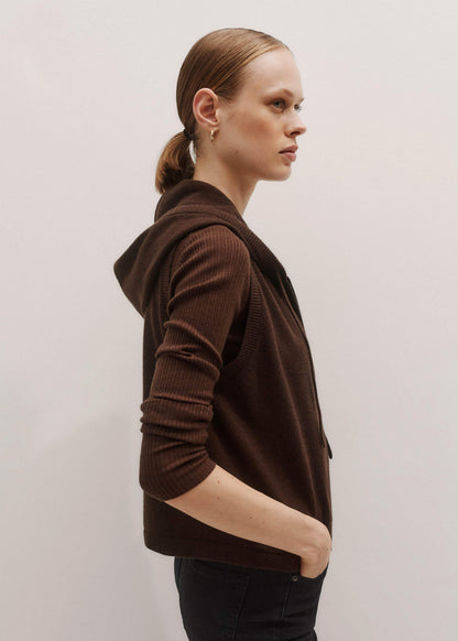 Brown Cashmere Sleeveless Relaxed Zip Hoodie | ME+EM Clothing